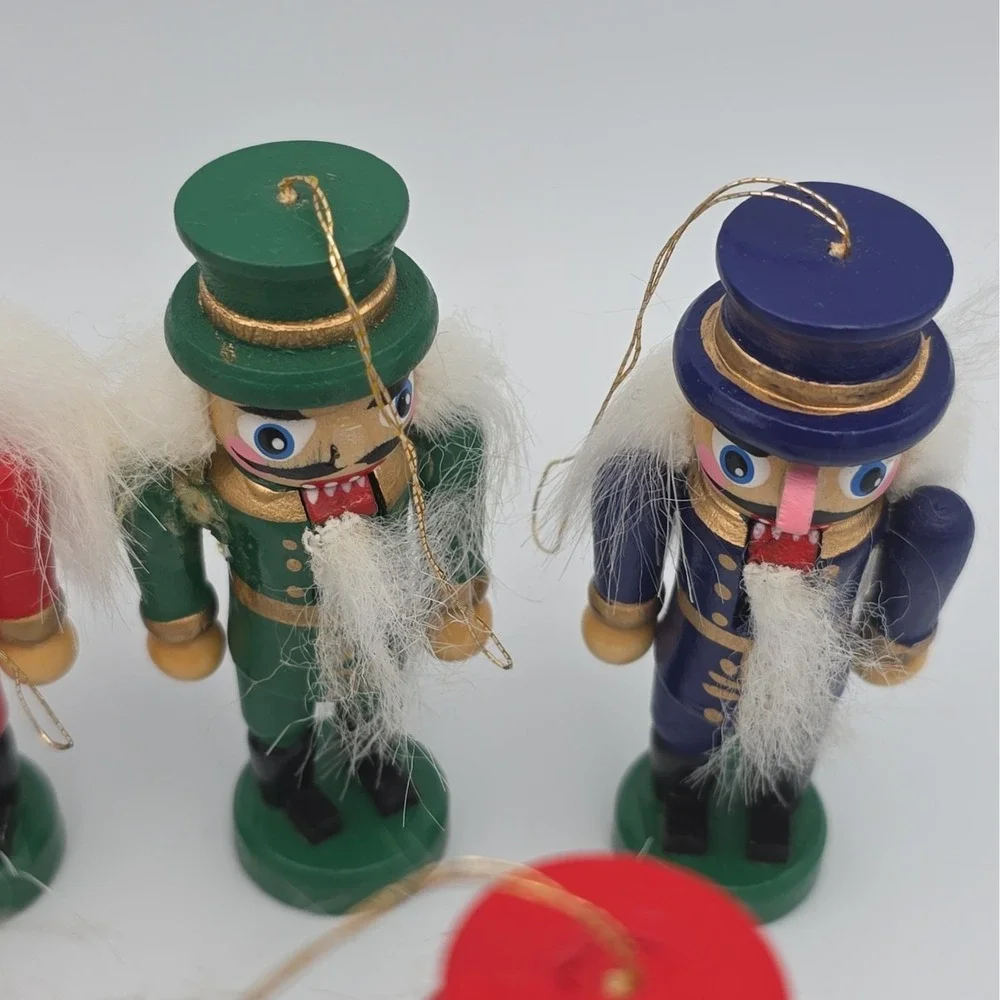 Vintage Christmas Tree Ornaments Lot of 7 Wooden Soldier Nutcracker Mini Figures